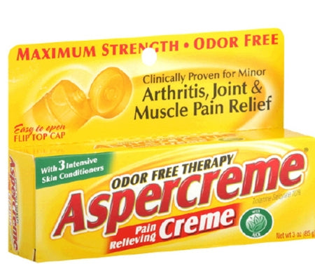 Aspercreme, Odor Free, Max Strength, Topical Analgesic Creme, 3 oz Per Tube