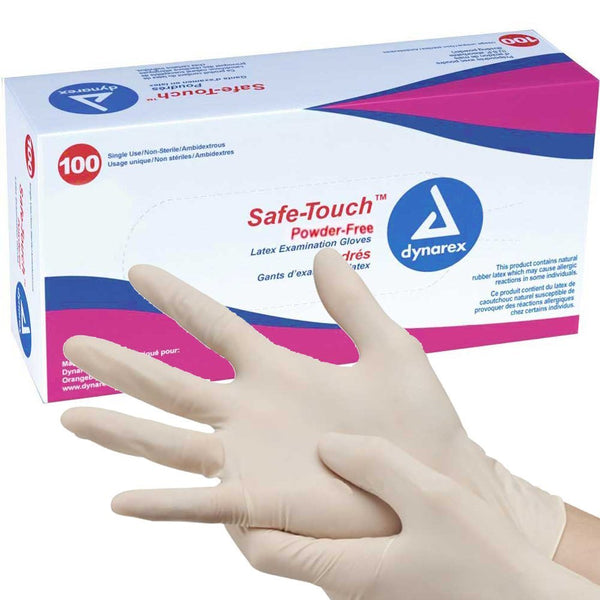 Dynarex Safe-Touch Latex Gloves, Powder-Free, Small, Box/100