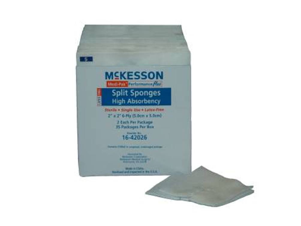 McKesson 16-42026 Split Gauze Sponge Sterile, 2"X2" 6Ply Latex Free, BX/70